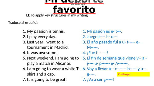 Mi deporte favorito - my favourite sport lesson powerpoint