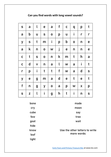 Year 1 phonics word search long vowel phonemes 5 – 6 years