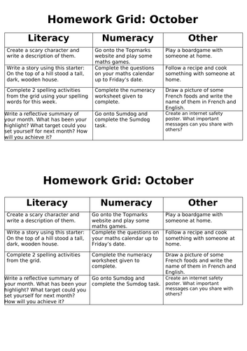 Homework Grids Full Year