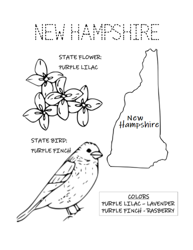 NEW HAMPSHIRE STATE BIRD AND FLOWER COLORING PAGE