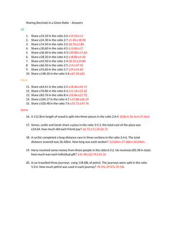 Sharing in a Ratio with Decimals