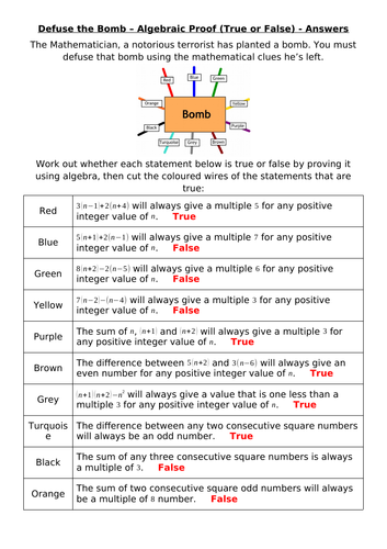 Defuse The Bomb - Algebraic Proof