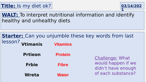 KS3 - Balanced diets