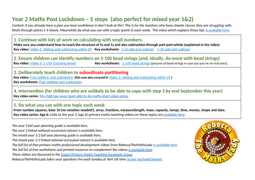 Year 2 (&1/2) maths post-lockdown - 5 steps