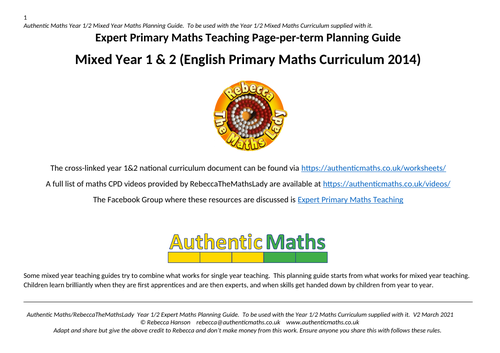 Mixed year 1&2 maths term-per-page planning guide
