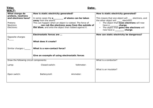 KS3 Electricity revision matt