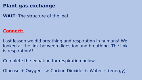 KS3 and 4  - Photosynthesis and plant gas exchange