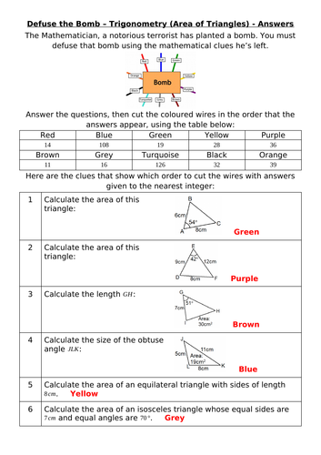Defuse The Bomb - Trigonometry (Area of Triangles)