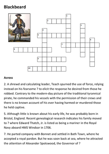 Blackbeard the Pirate Crossword Teaching Resources