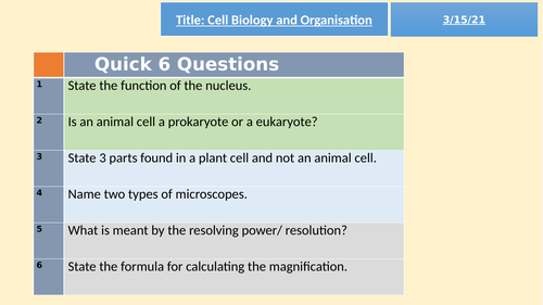 Cells Revision AQA GCSE 9-1