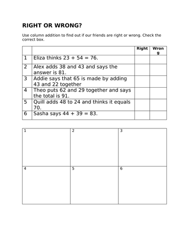 Year 2 Column Addition Worksheet