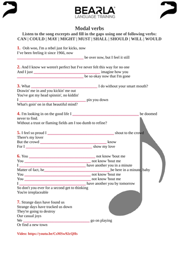 modal verbs in songs worksheet and video teaching resources