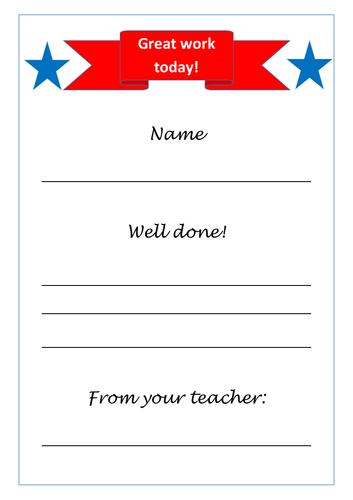 Teacher reward certificate incentive A4 print and sign