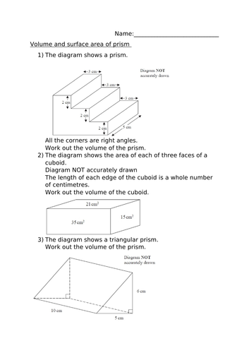 VOLUME AND SURFACE AREAS OF PRISMS