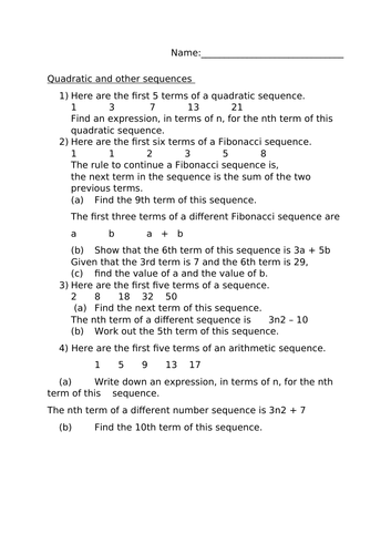 QUADRATIC AND OTHER SEQUENCES