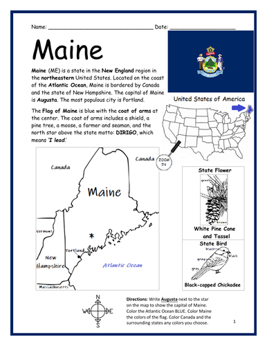 MAINE - Introductory Geography Worksheet