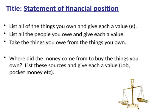 BTEC Tech aware Enterprise- Statement of Financial Position (SOFP)