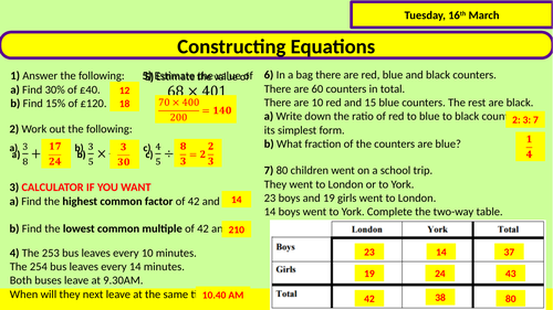 Constructing / Forming equations