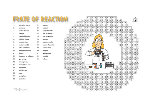 Rate of reaction GCSE word search
