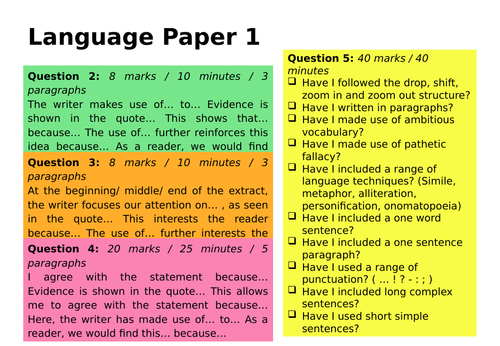 AQA Language Sentence Starter Mats