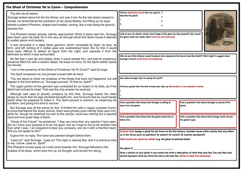 The Ghost of Christmas Yet to Come - Comprehension Worksheet