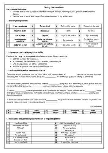 spanish gcse essay on holidays