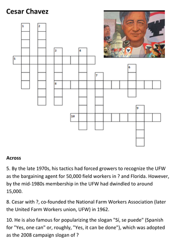 Cesar Chavez Crossword Teaching Resources