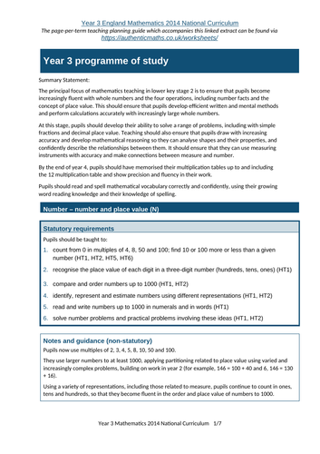 Year 3 maths curriculum extract for planning guide