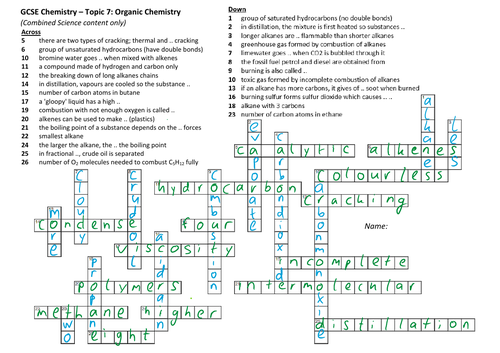 AQA 9-1 GCSE Science/Chemistry - Organic Chemistry crossword