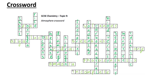 AQA 9-1 GCSE Science/Chemistry- Atmosphere crossword