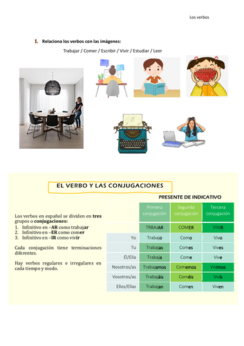 Los verbos y el presente de indicativo A1 (spnaish)