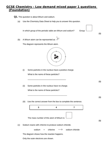 AQA 9-1 GCSE Science/Chemistry - Paper 1 mixed exam questions