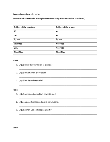 Go verbs personal questions