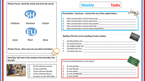 Retrieval task starter - talking about myself (Y6-8) - French