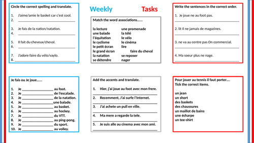 GCSE French -retrieval starter (sports and free-time)
