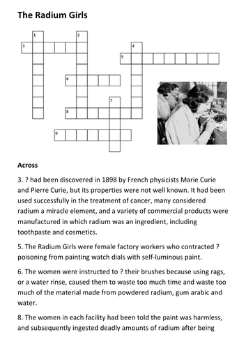 The Radium Girls Crossword | Teaching Resources