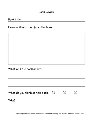 Book review literacy worksheet template Year 1 Year 2 and Reception