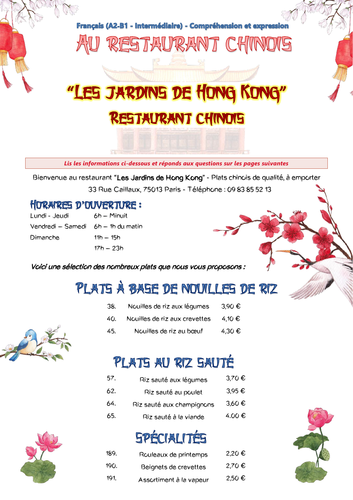 [French] « Au restaurant chinois » (at the Chinese restaurant) - Comprehension