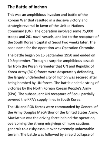 The Battle of Inchon Handout | Teaching Resources