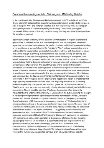 "Compare the openings of Mrs. Dalloway and Wuthering Heights" essay (A*)