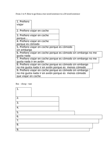 How to extend sentences- Topic of transport- Spanish KS3/ KS4