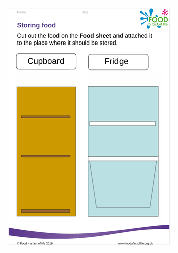 Cooking - Storing Food Worksheet