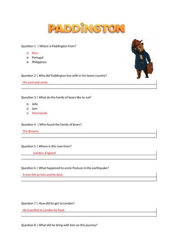 Paddington listening comprehension