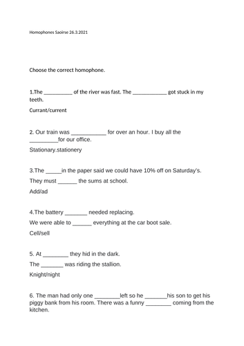 Homophones Year 6