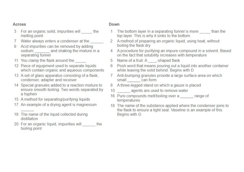 Organic synthesis practical crossword Teaching Resources