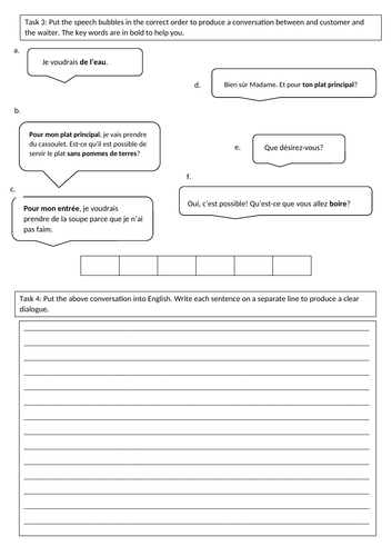 ks3 french ordering in a restaurant teaching resources