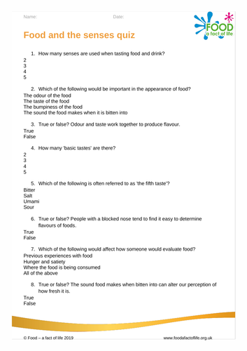 Sensory Evaluation - The Senses and Food