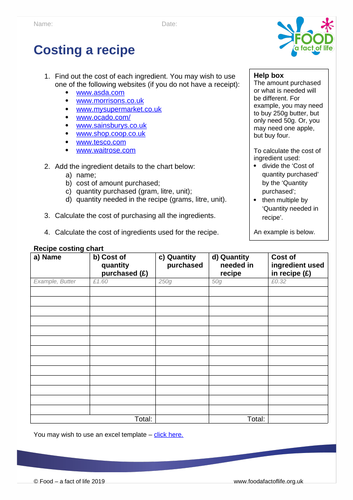 Cost and Portion - Worksheets