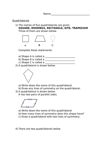 QUADRILATERALS WORKSHEET