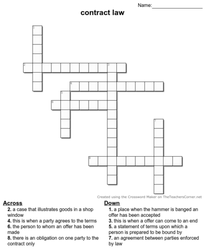 contract law crossword Teaching Resources